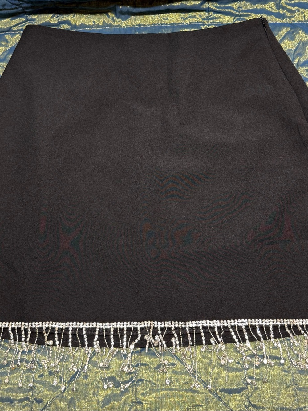 Main Strip Black Mini Skirt with Beaded Fringe